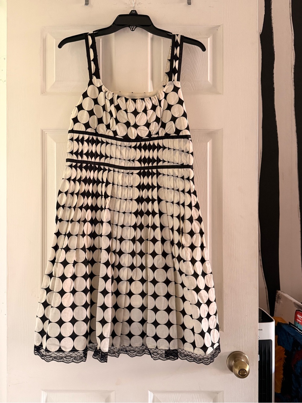 Sleeveless Black and White Geometric Fit-and-Flare Dress